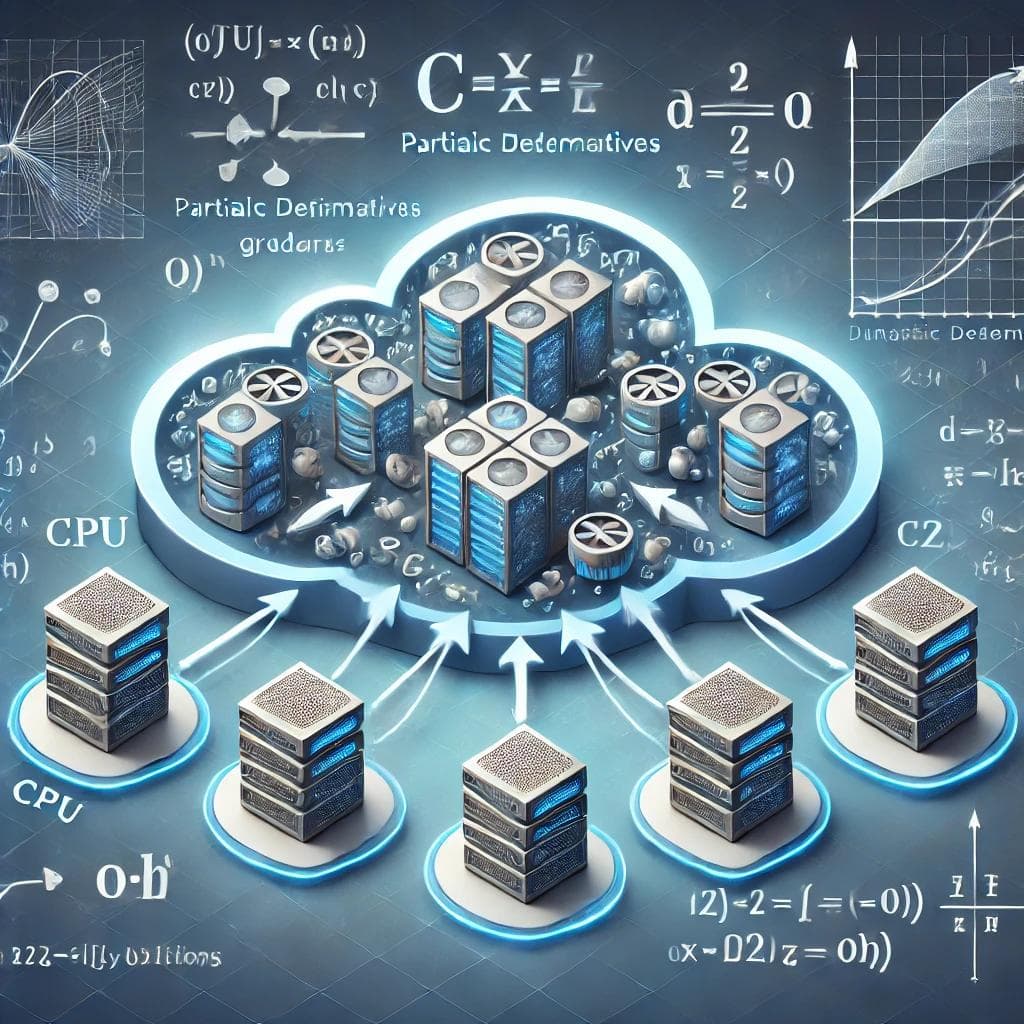 Here is the image generated to visually represent the concept of optimizing resource allocation in cloud computing using multivariate calculus. Let me know if you need any modifications or additional images!